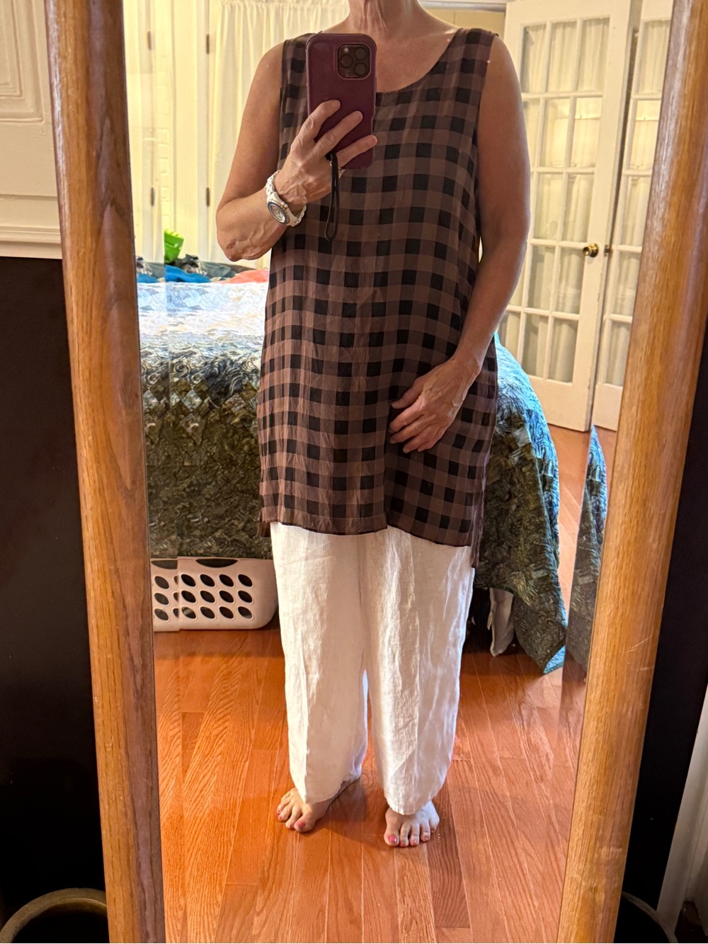 Eileen Fisher Brown and Black Check Sleeveless Tunic